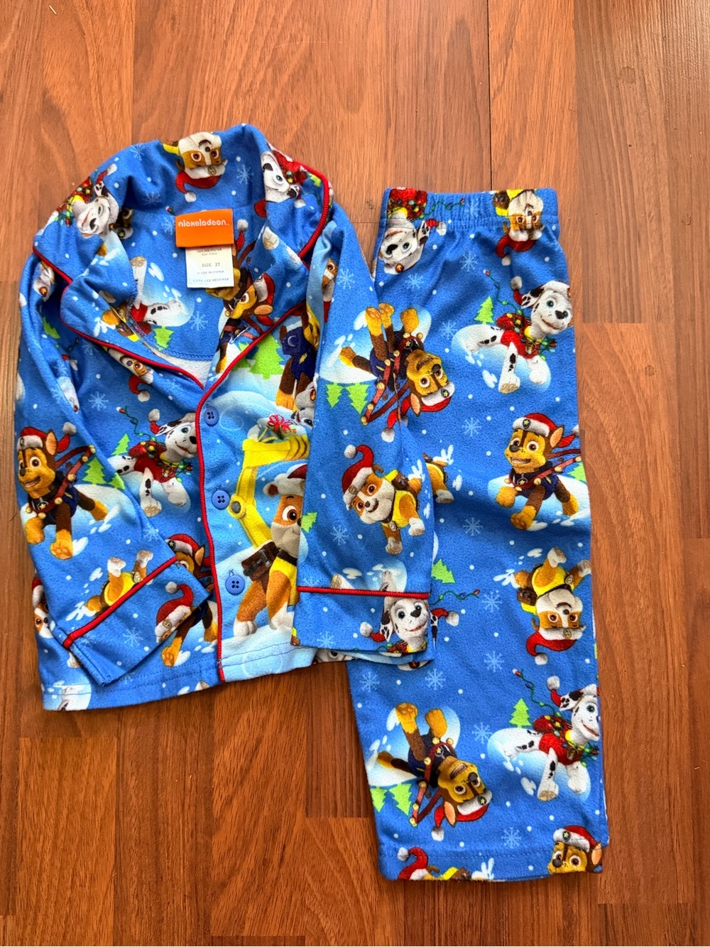 Nickelodeon Blue Paw Patrol Fleece Pajama Set with Red Trim